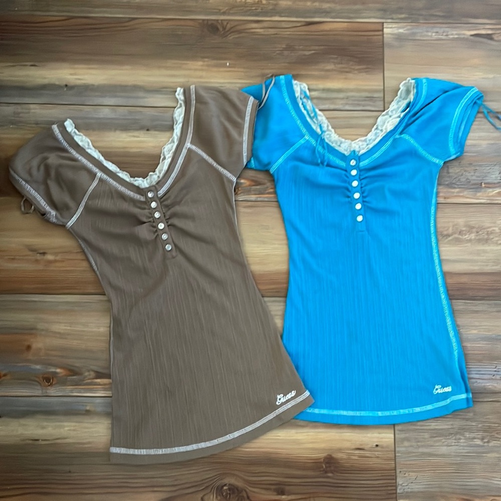 Guess 2 shirts with buttons blue and brown size XS